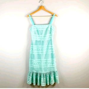 J. Crew Women's Geometric Lace Midi Dress Blue Crochet NWT Tank Ruffle XS 00